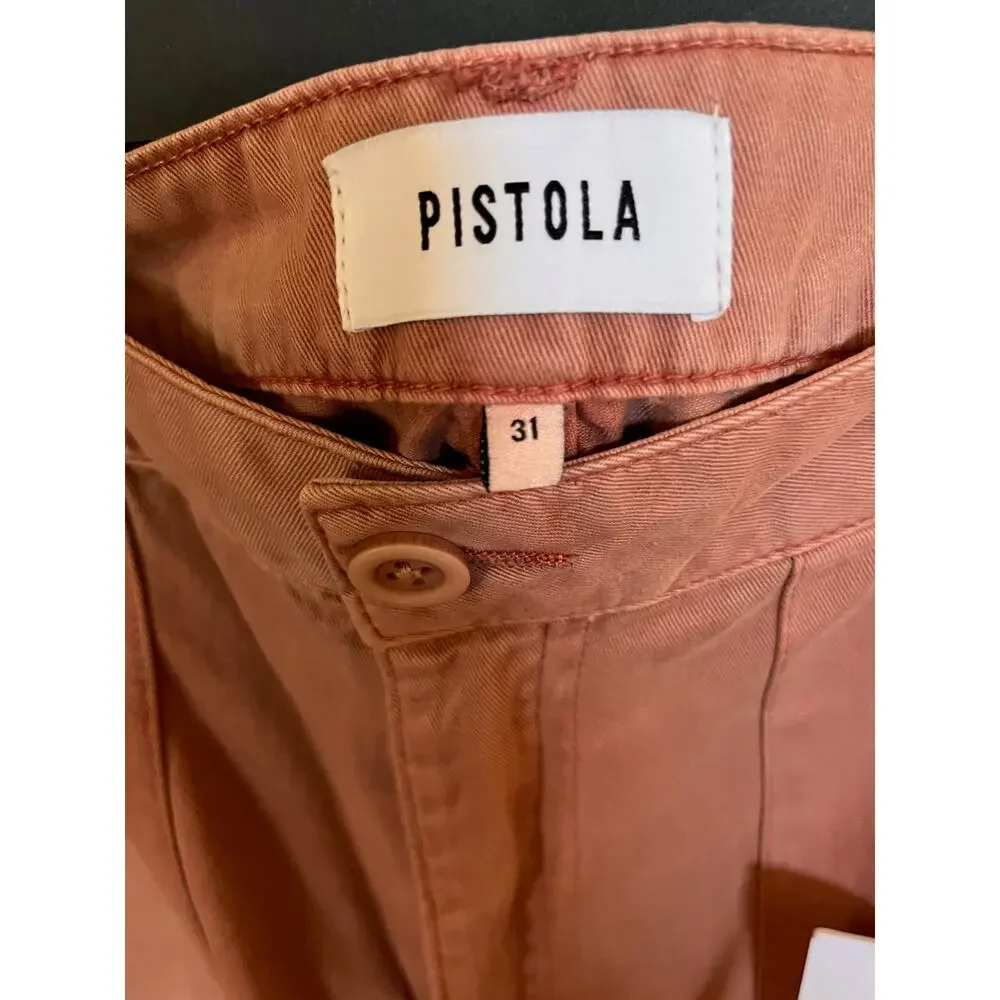 PISTOLA Sasha High Rise Utility Carpenter Flared Wide Leg Pants in Clay 31